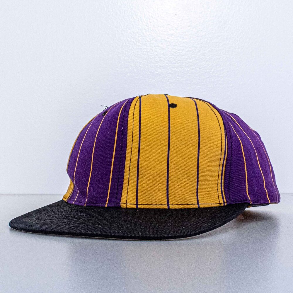 KC Caps Pinstripe Colorblock Snapback Hat VTG 90s Hip Hop Streetwear